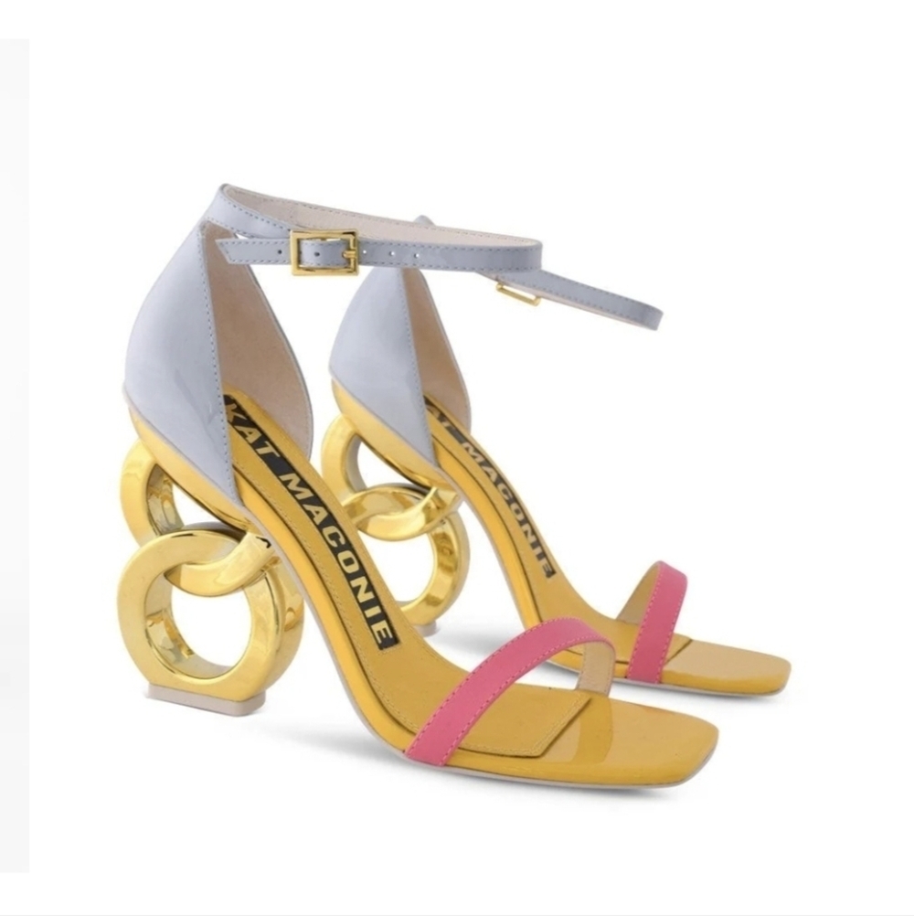 Kat Maconie Suzy Chain Sandal Heels Blue Size 10.5 Holiday Party Shoes